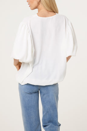 V-Neck Puffed Sleeve Blouse