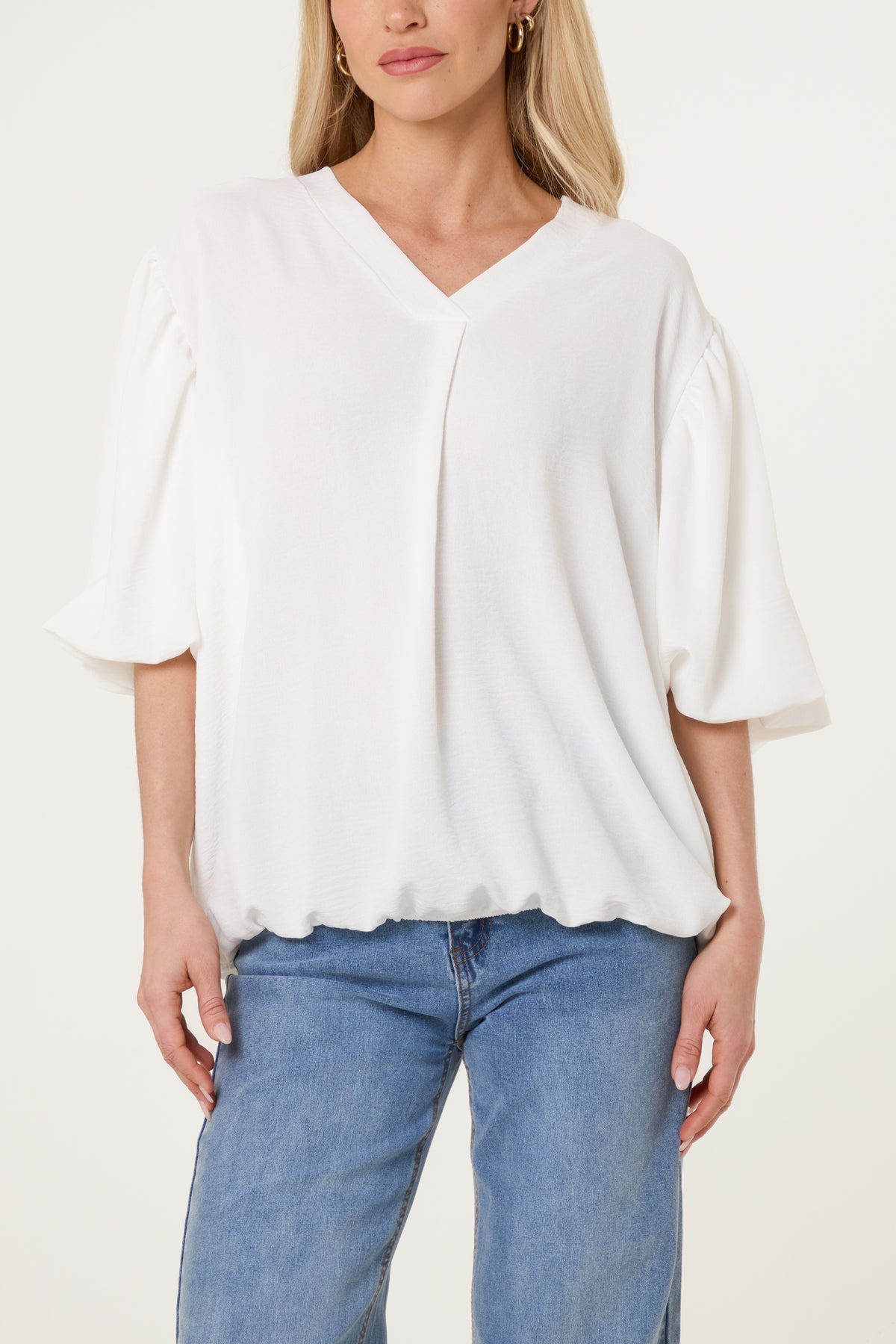 V-Neck Puffed Sleeve Blouse
