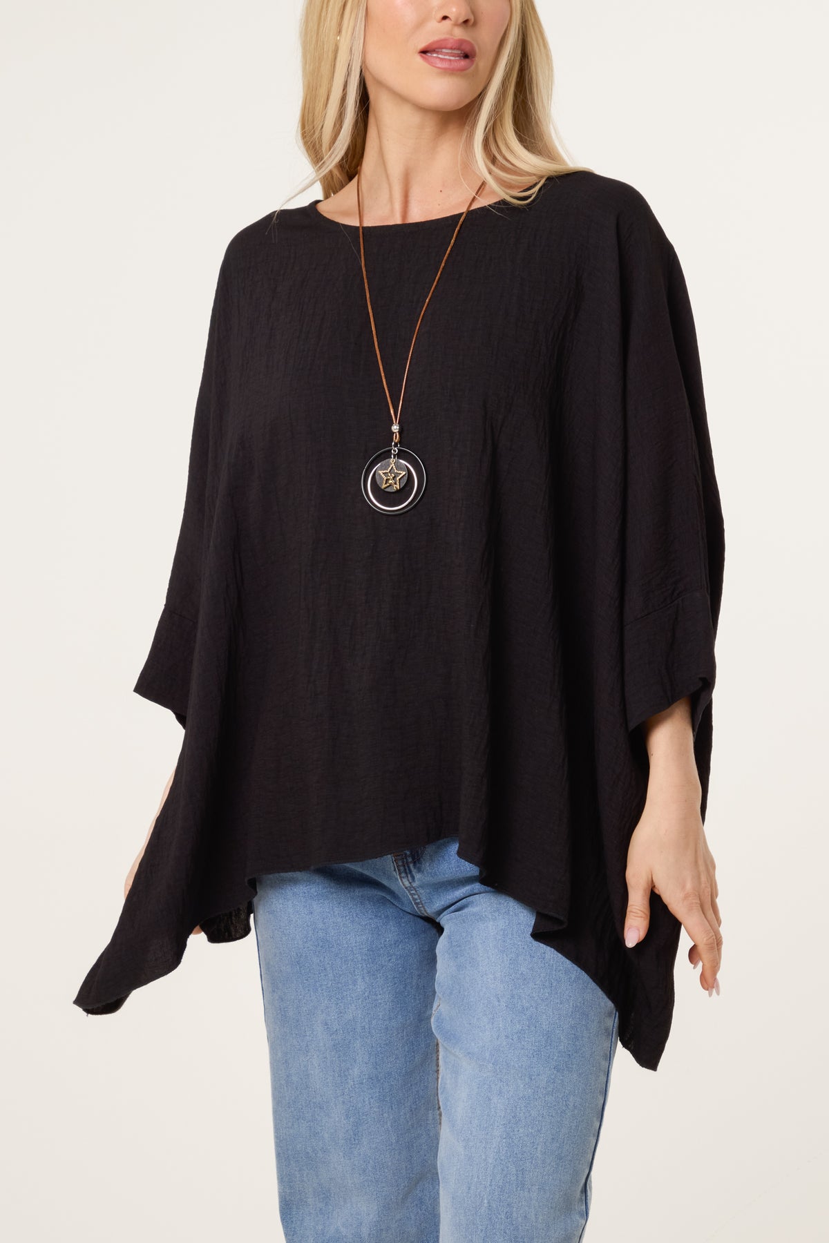 Necklace Batwing Asymmetric Hem Top