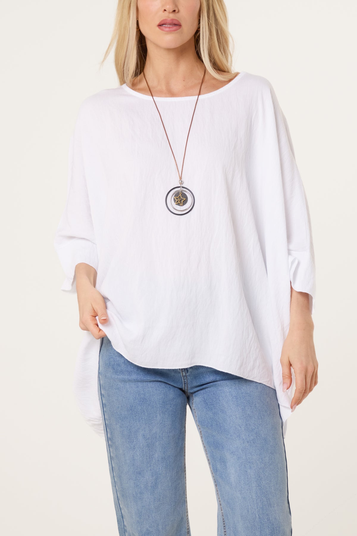 Necklace Batwing Asymmetric Hem Top
