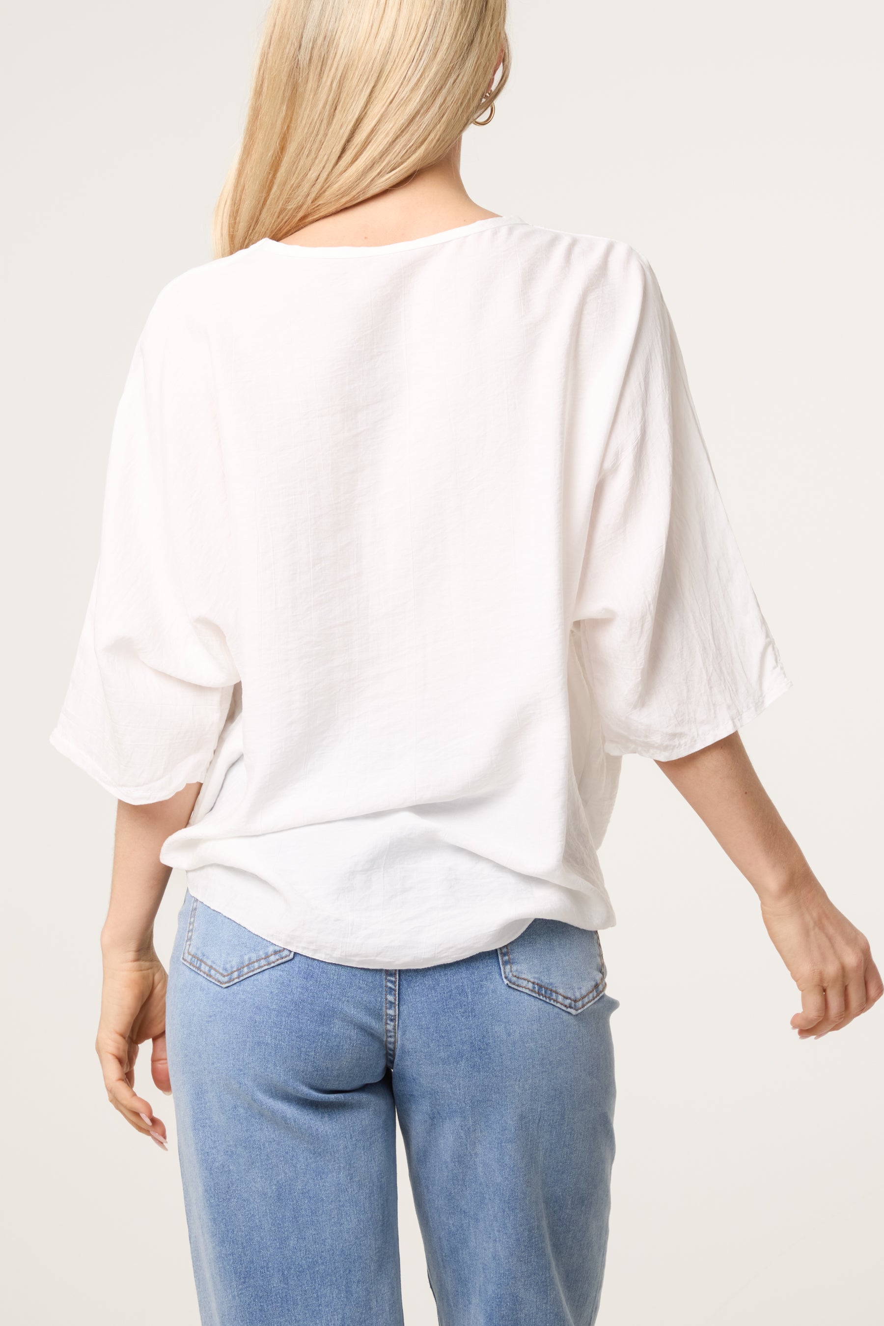 Crinkle Fabric V-Neck Front Knot Top