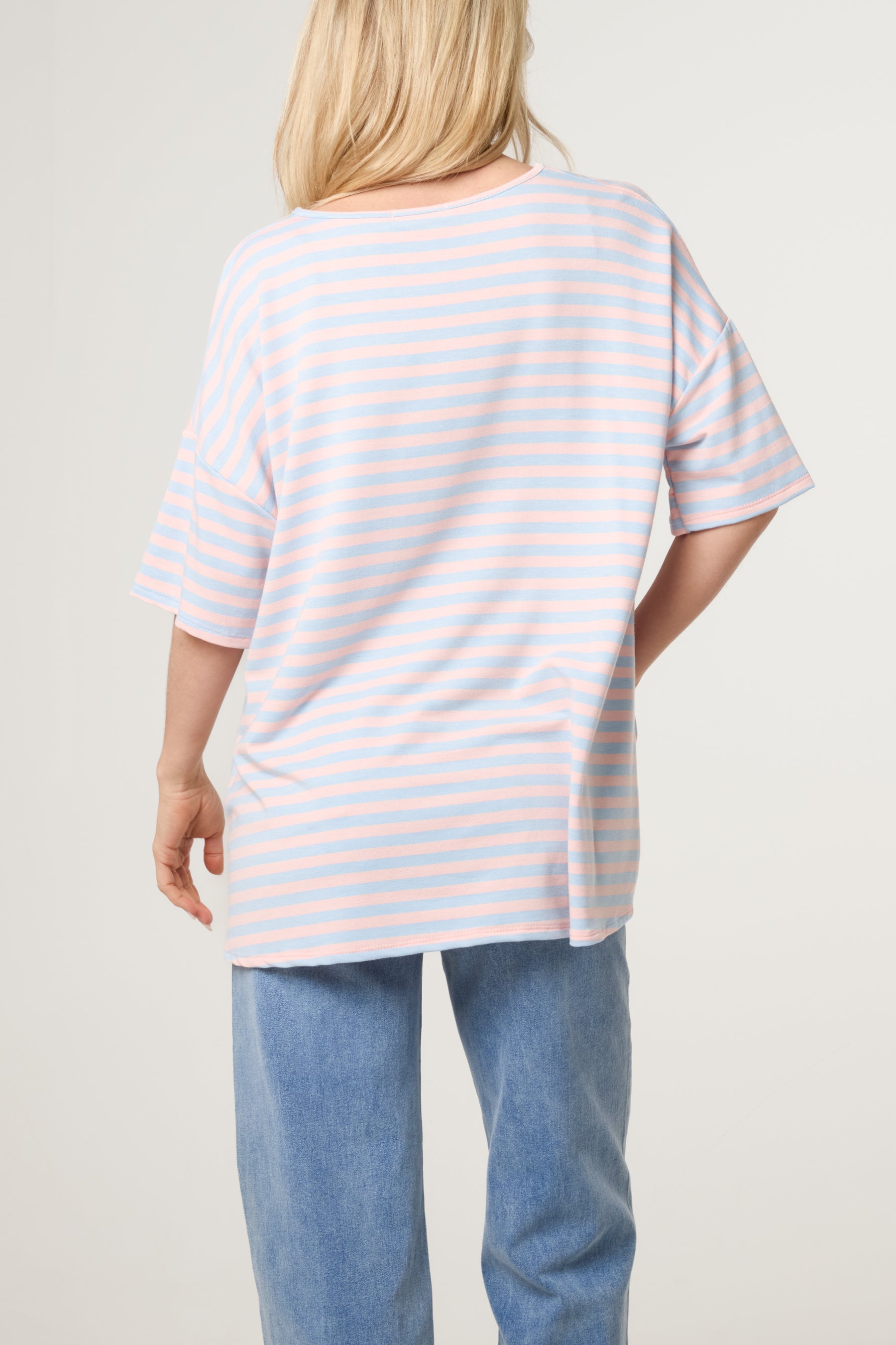 Cotton Blend V-Neck Striped T-Shirt