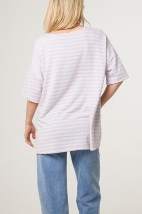 Cotton Blend V-Neck Striped T-Shirt