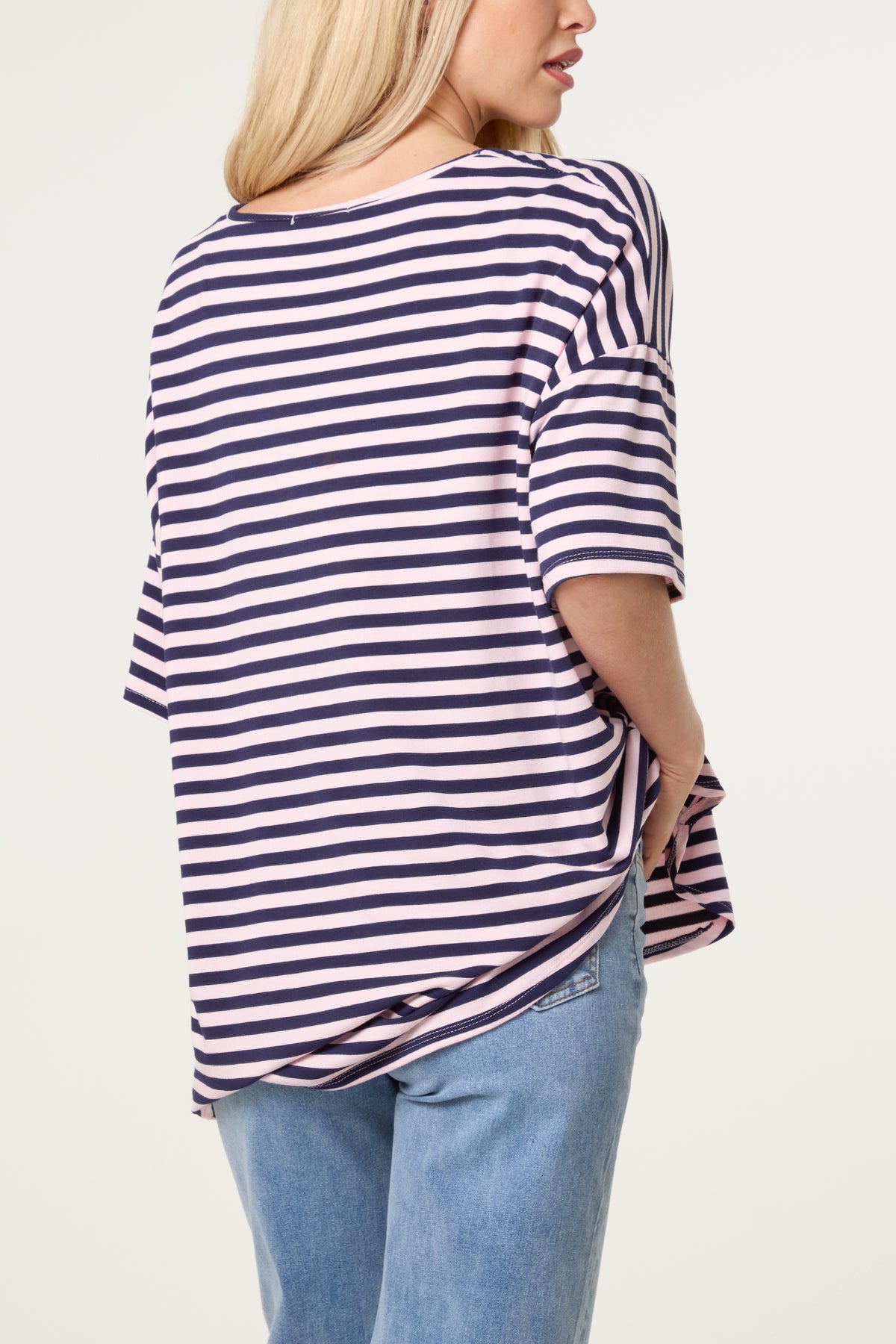 Cotton Blend V-Neck Striped T-Shirt