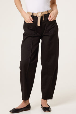 Belted Front Pocket Barrel Trousers