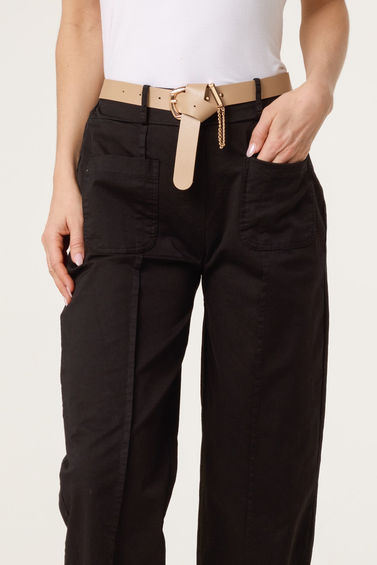 Belted Front Pocket Barrel Trousers