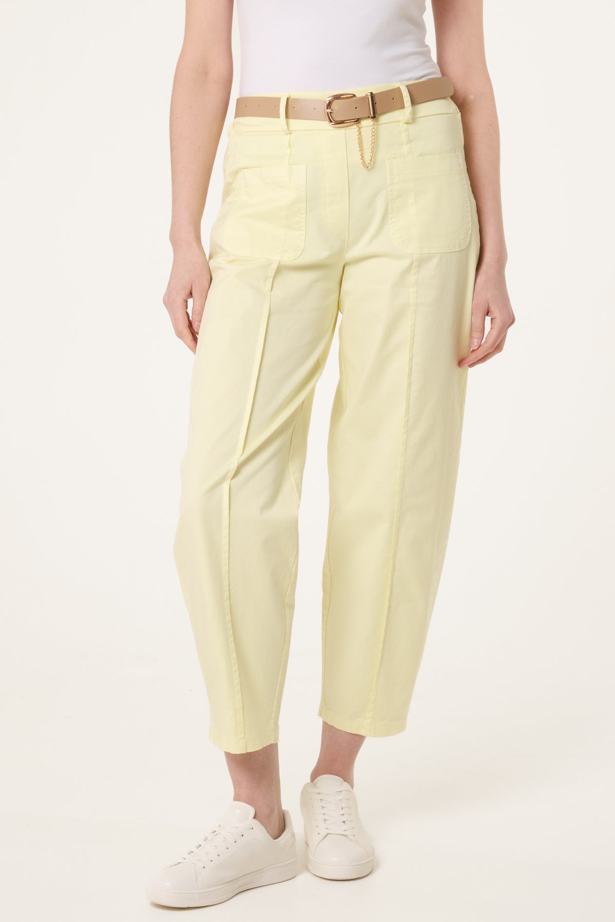 Belted Front Pocket Barrel Trousers