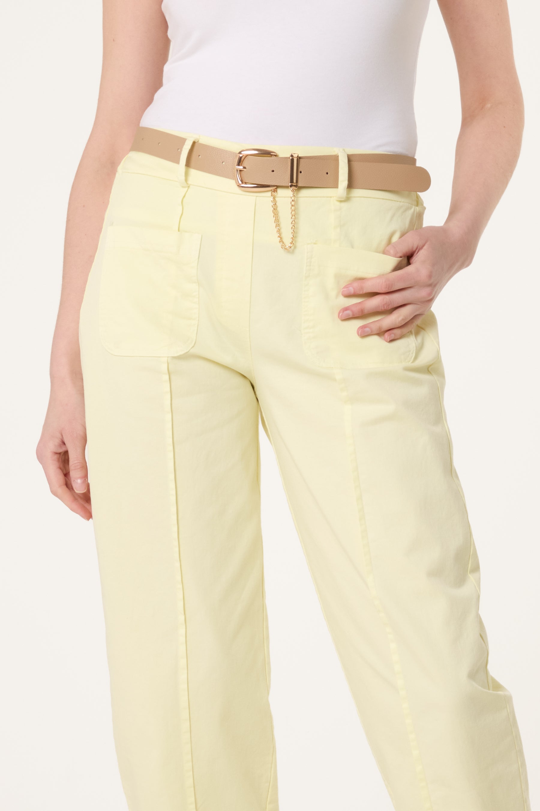 Belted Front Pocket Barrel Trousers