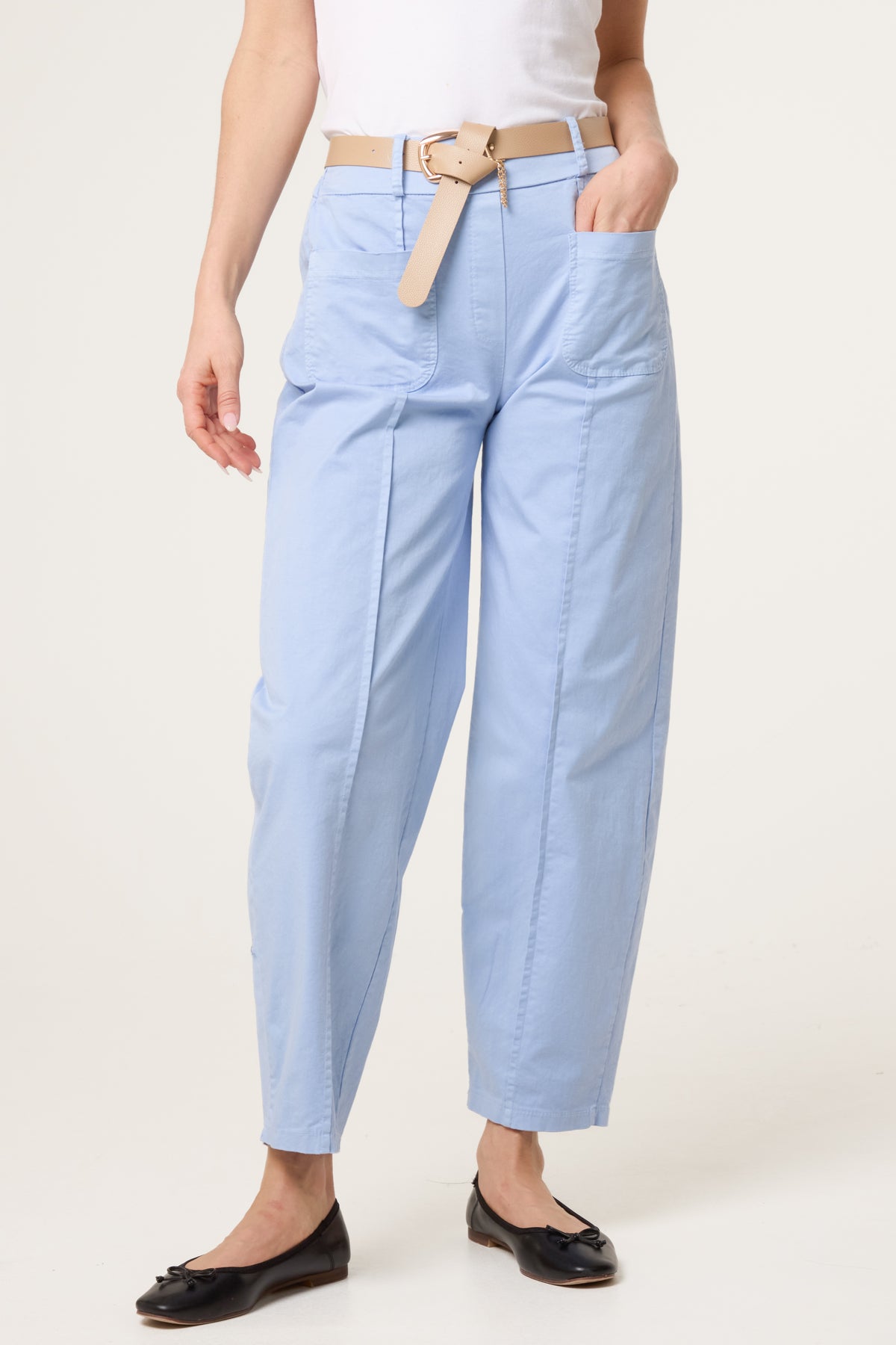 Belted Front Pocket Barrel Trousers