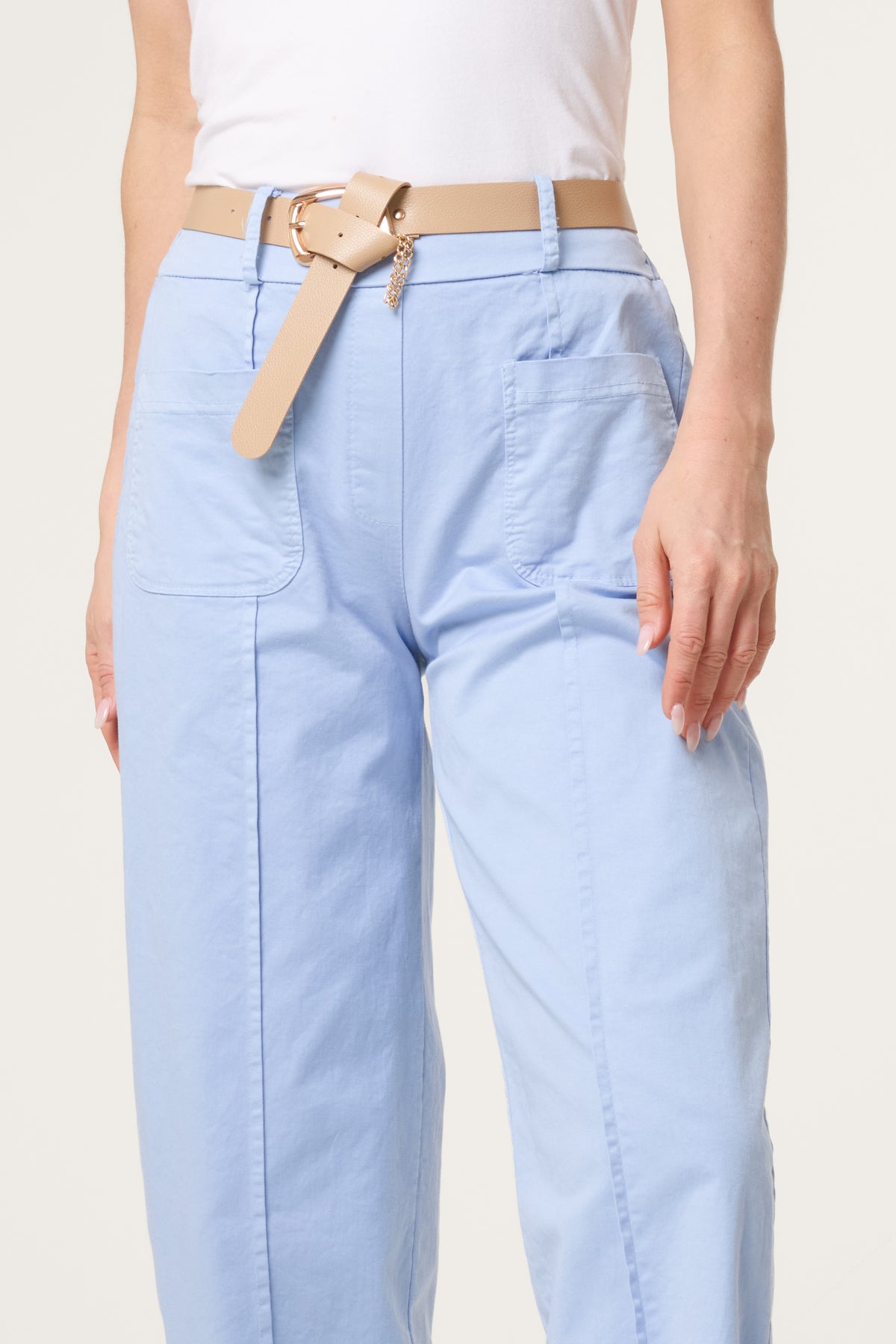 Belted Front Pocket Barrel Trousers