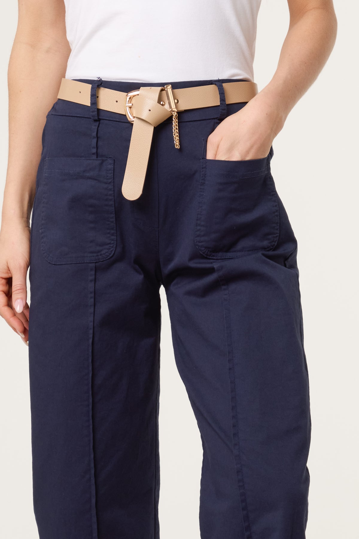 Belted Front Pocket Barrel Trousers