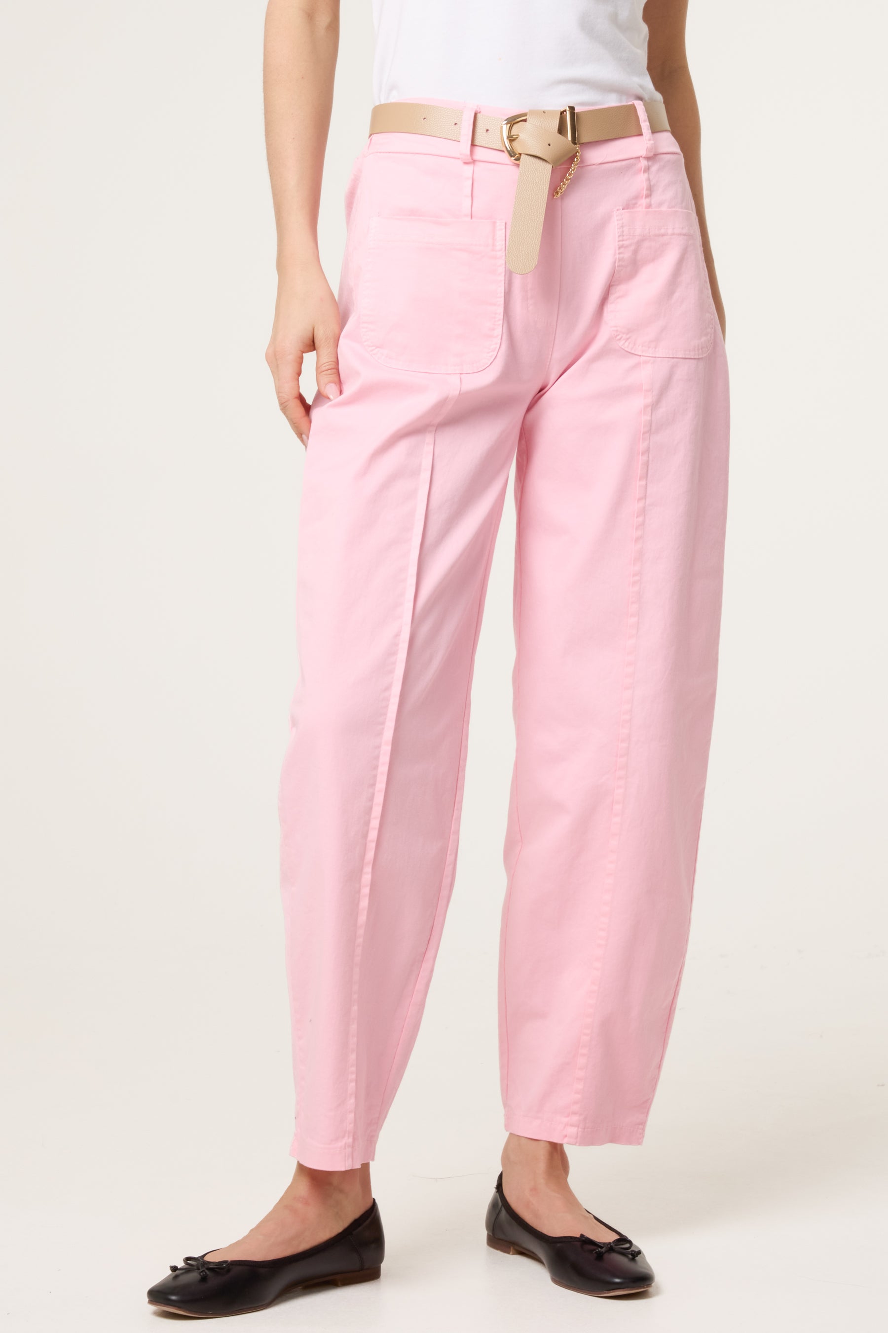Belted Front Pocket Barrel Trousers
