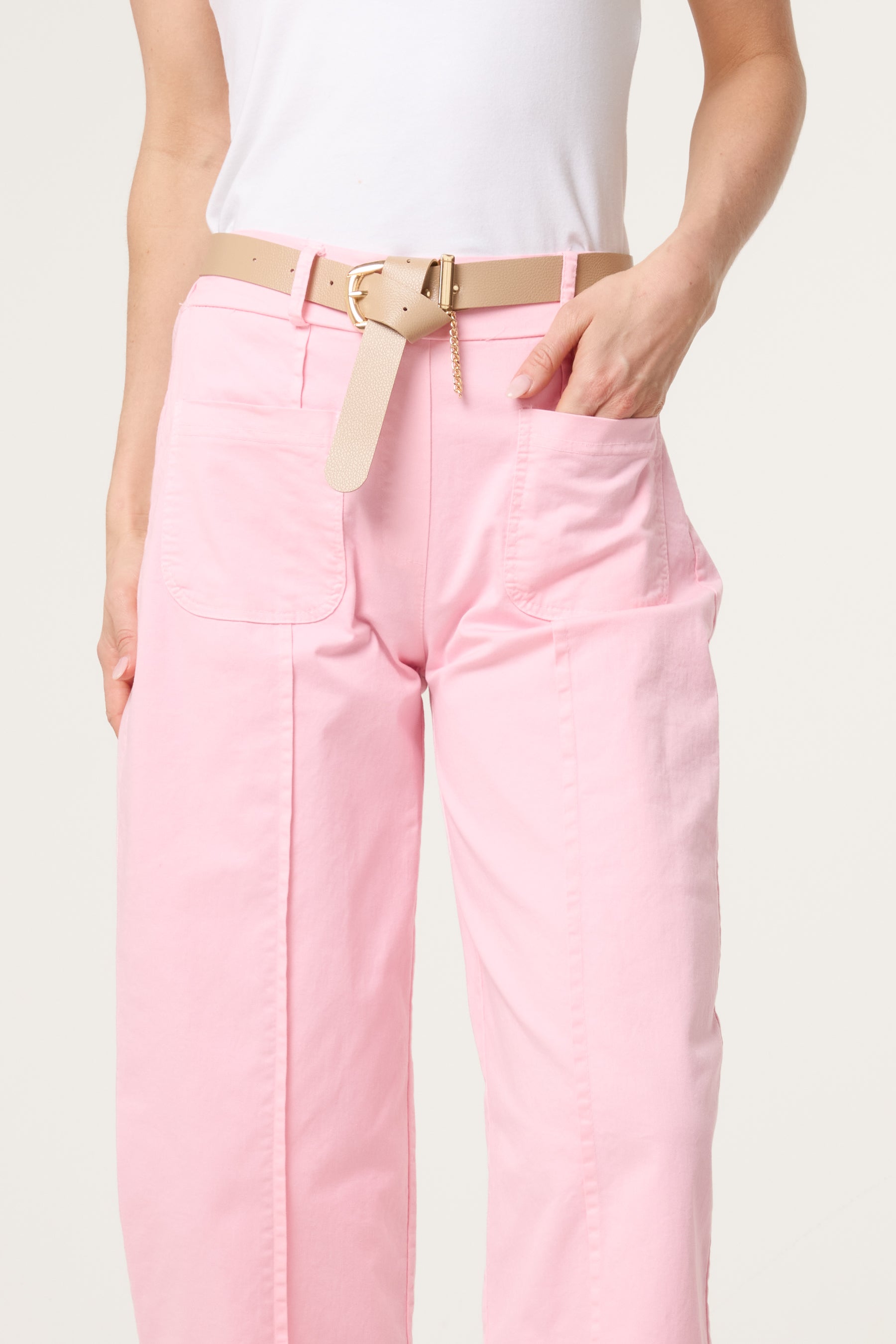 Belted Front Pocket Barrel Trousers