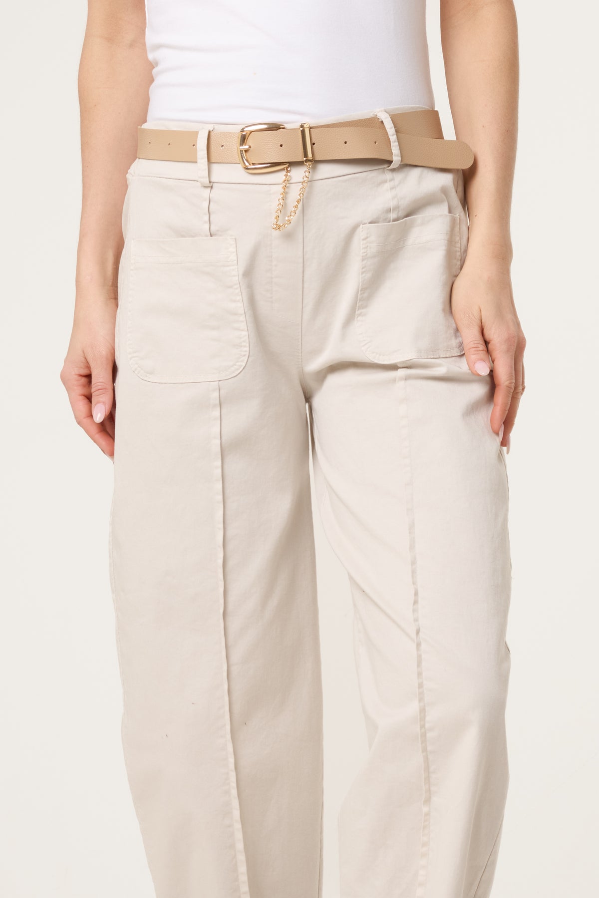 Belted Front Pocket Barrel Trousers