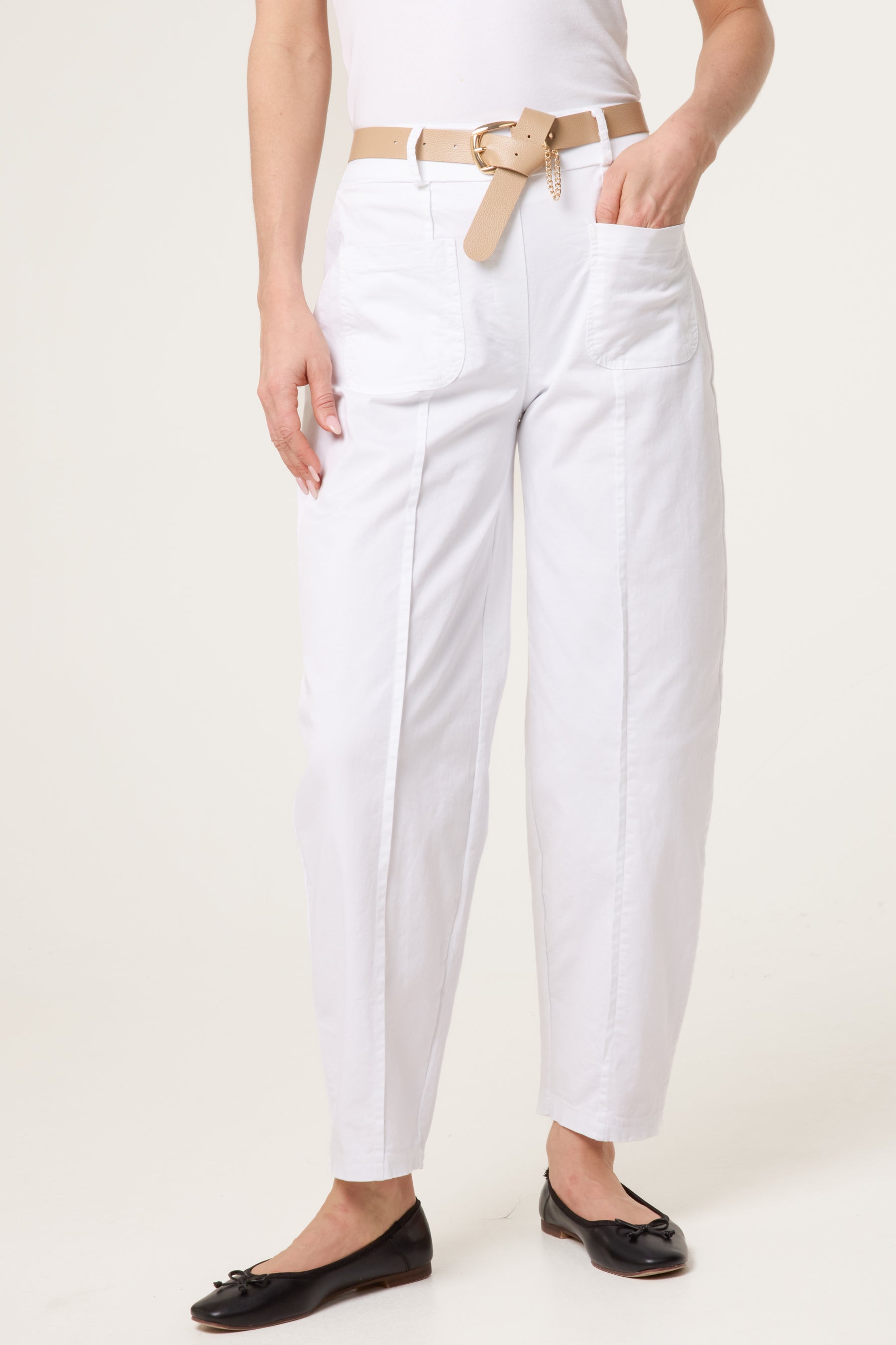 Belted Front Pocket Barrel Trousers