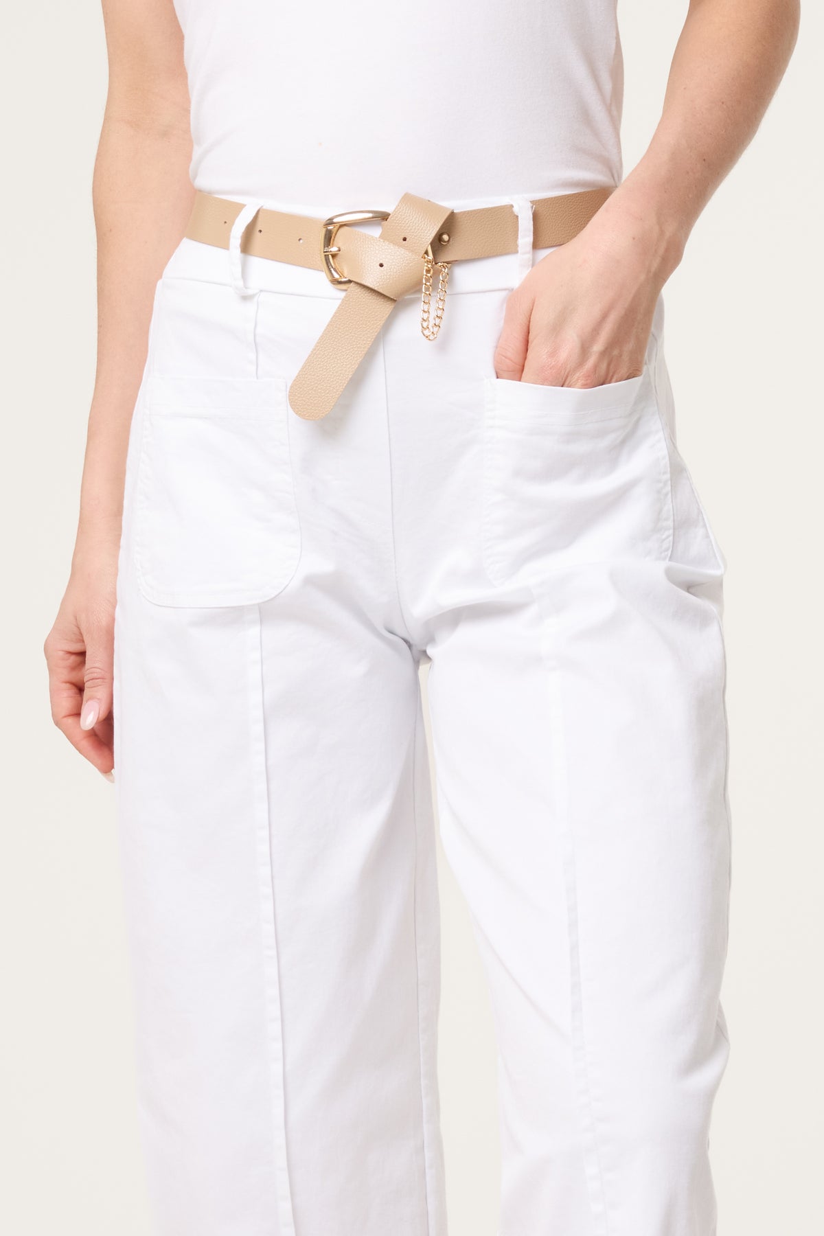 Belted Front Pocket Barrel Trousers