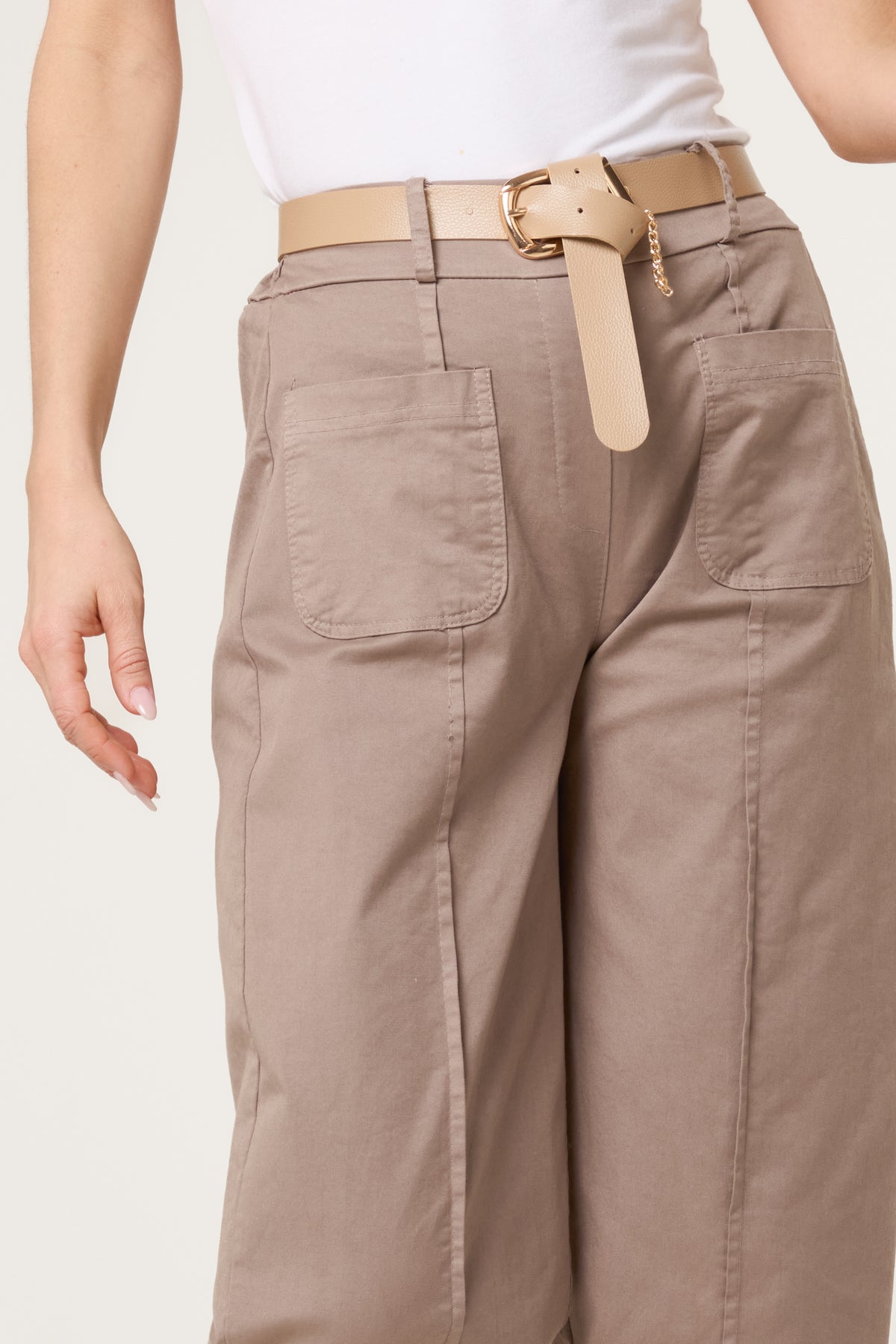Belted Front Pocket Barrel Trousers