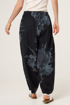 Floral Pure Cotton Barrel Leg Trousers