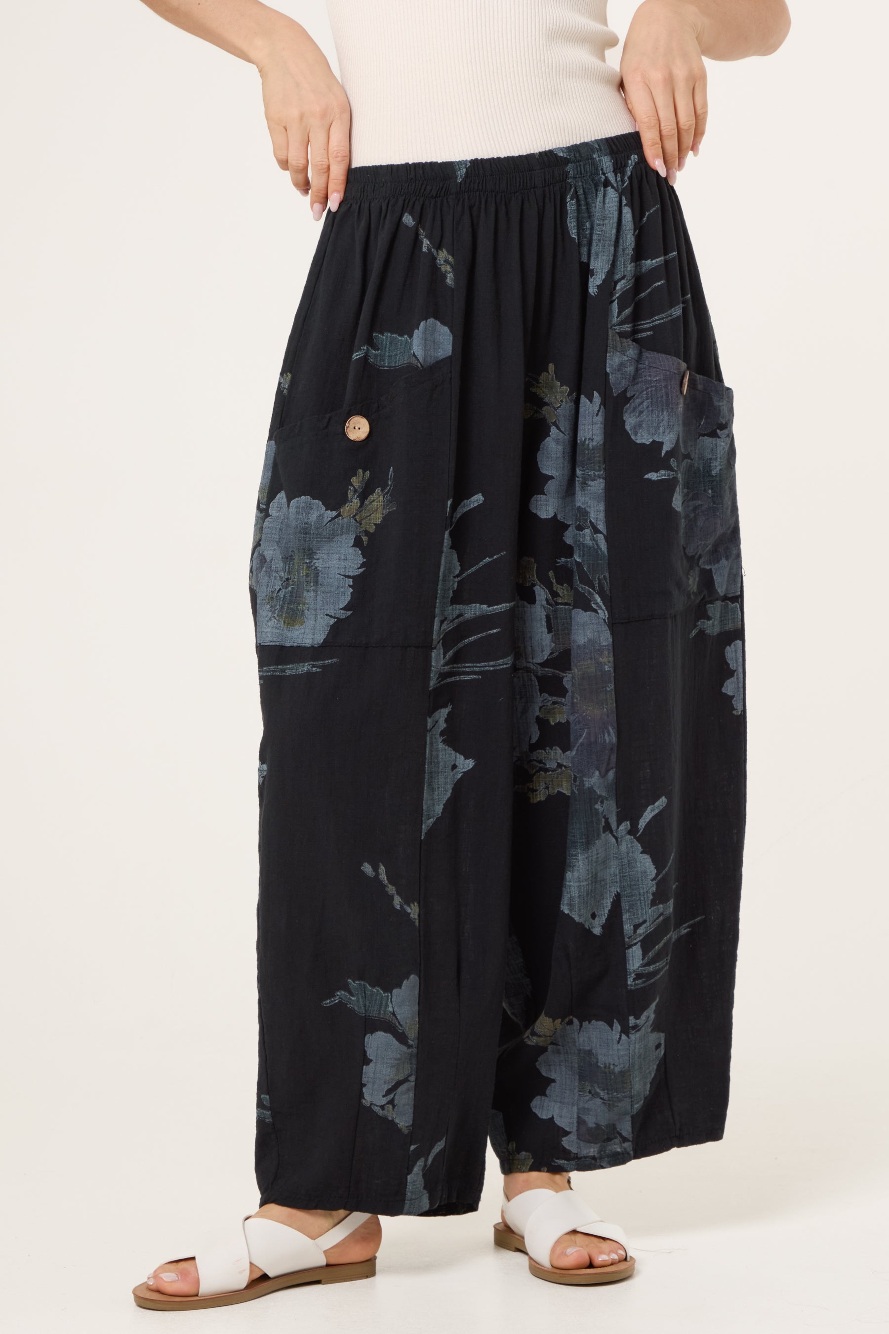 Floral Pure Cotton Barrel Leg Trousers