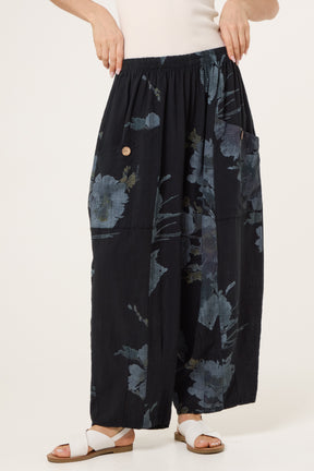 Floral Pure Cotton Barrel Leg Trousers