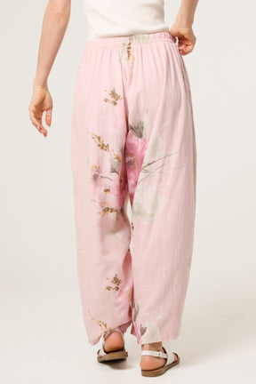 Floral Pure Cotton Barrel Leg Trousers