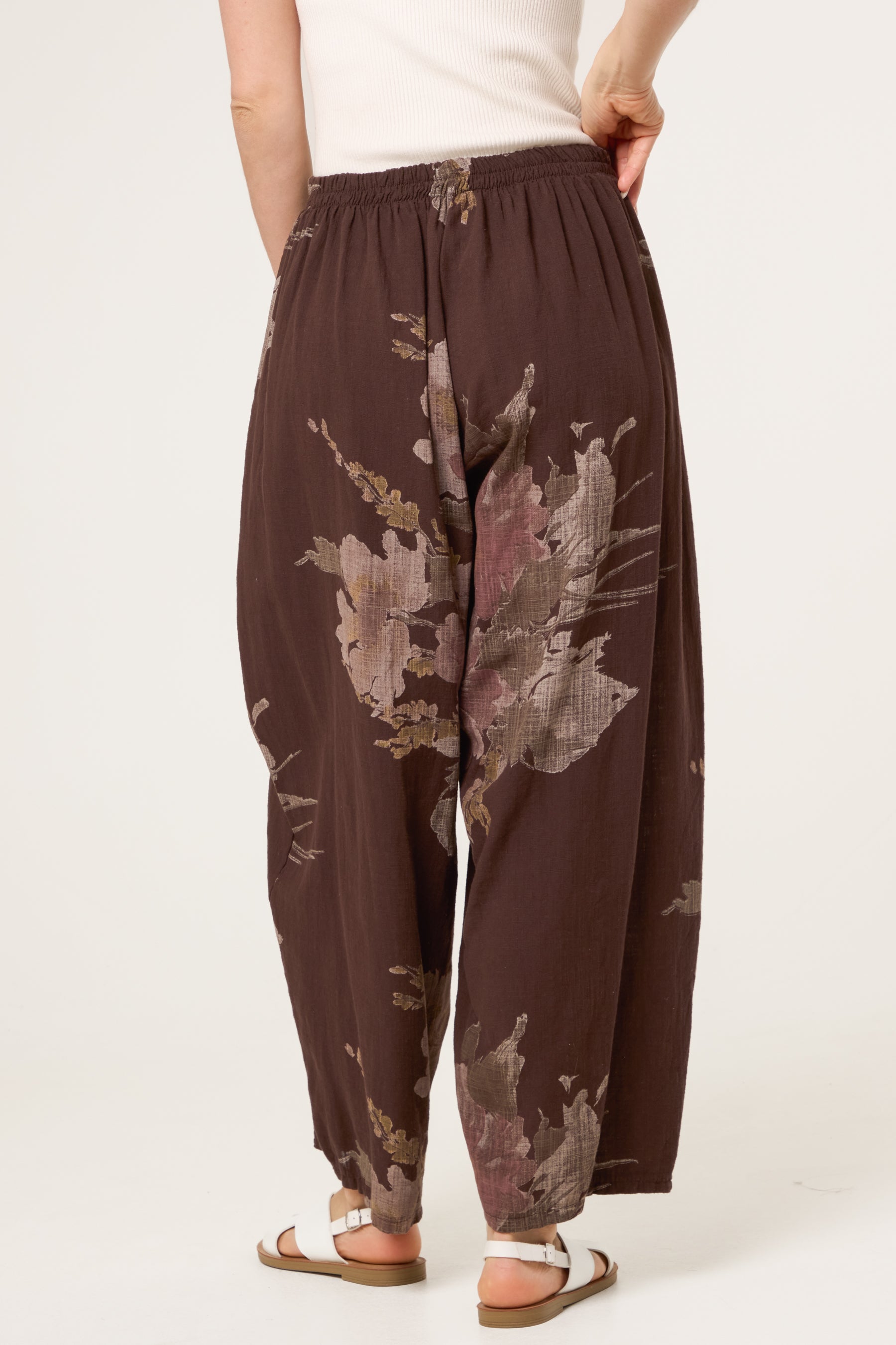 Floral Pure Cotton Barrel Leg Trousers