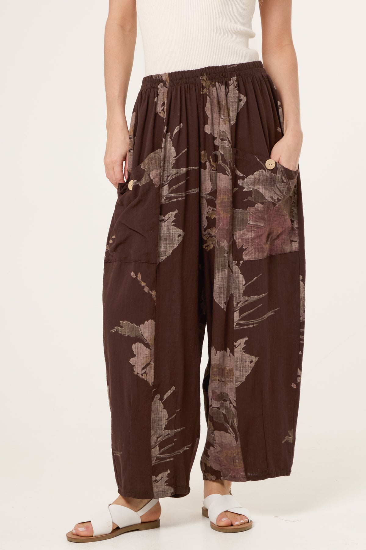 Floral Pure Cotton Barrel Leg Trousers