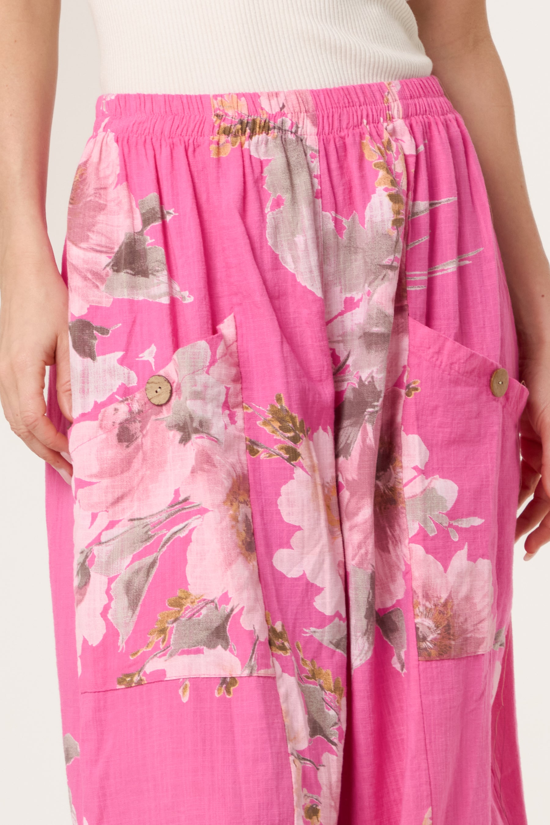 Floral Pure Cotton Barrel Leg Trousers