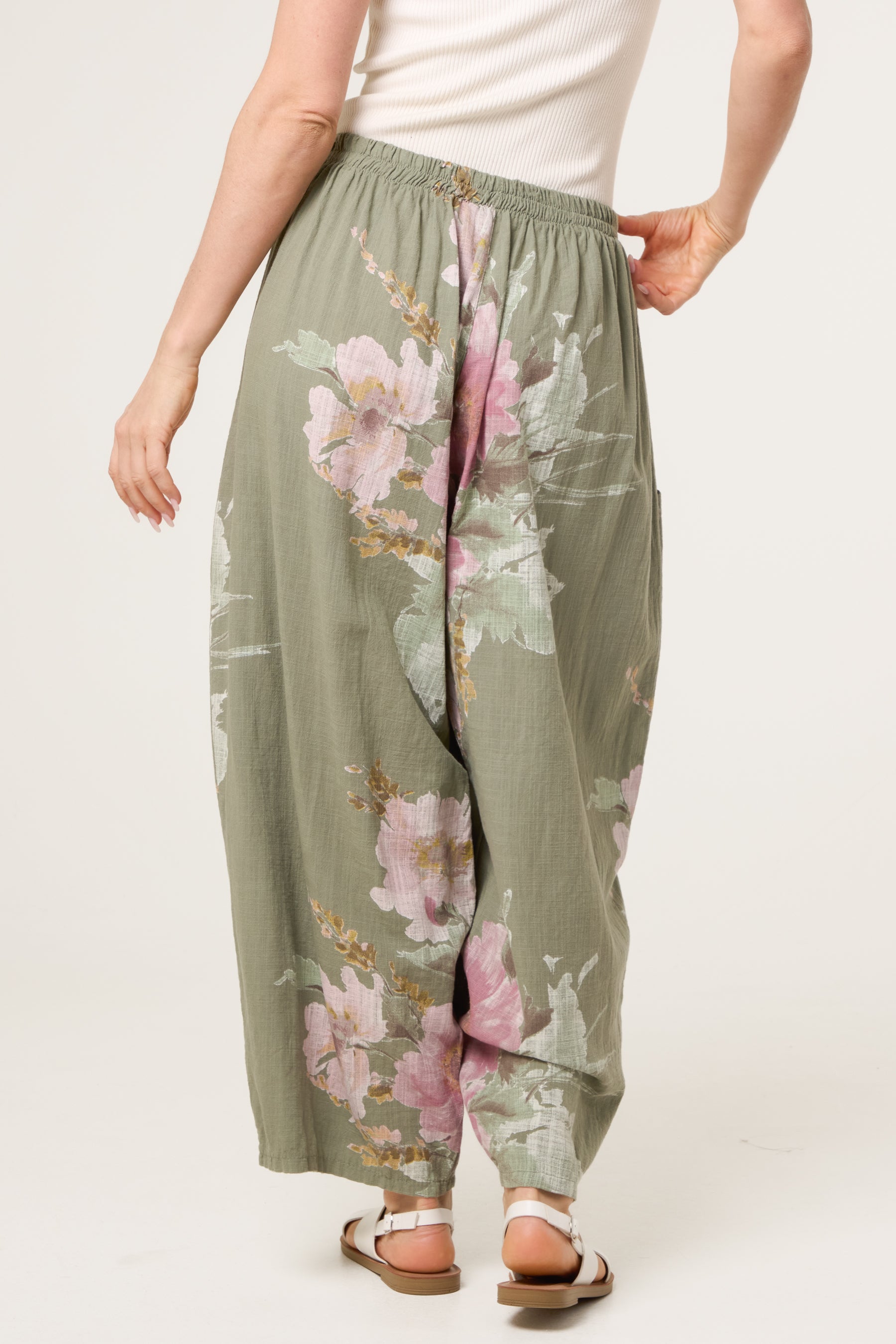 Floral Pure Cotton Barrel Leg Trousers