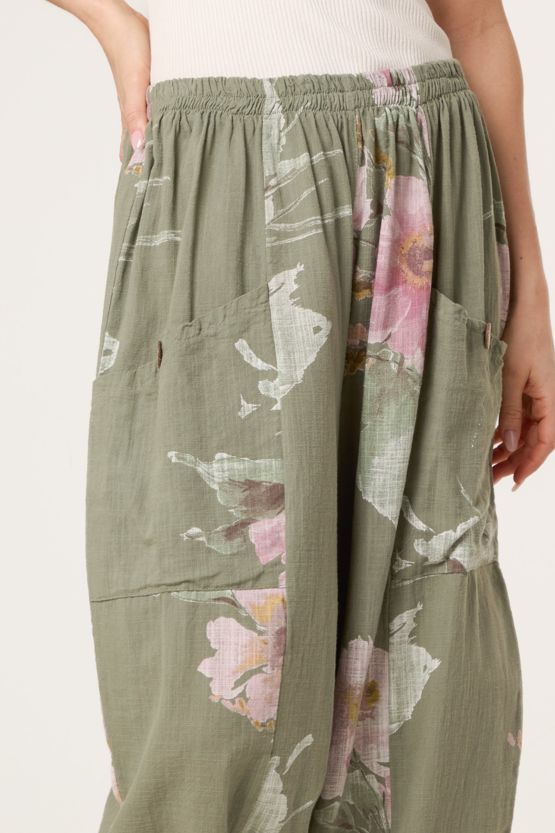 Floral Pure Cotton Barrel Leg Trousers