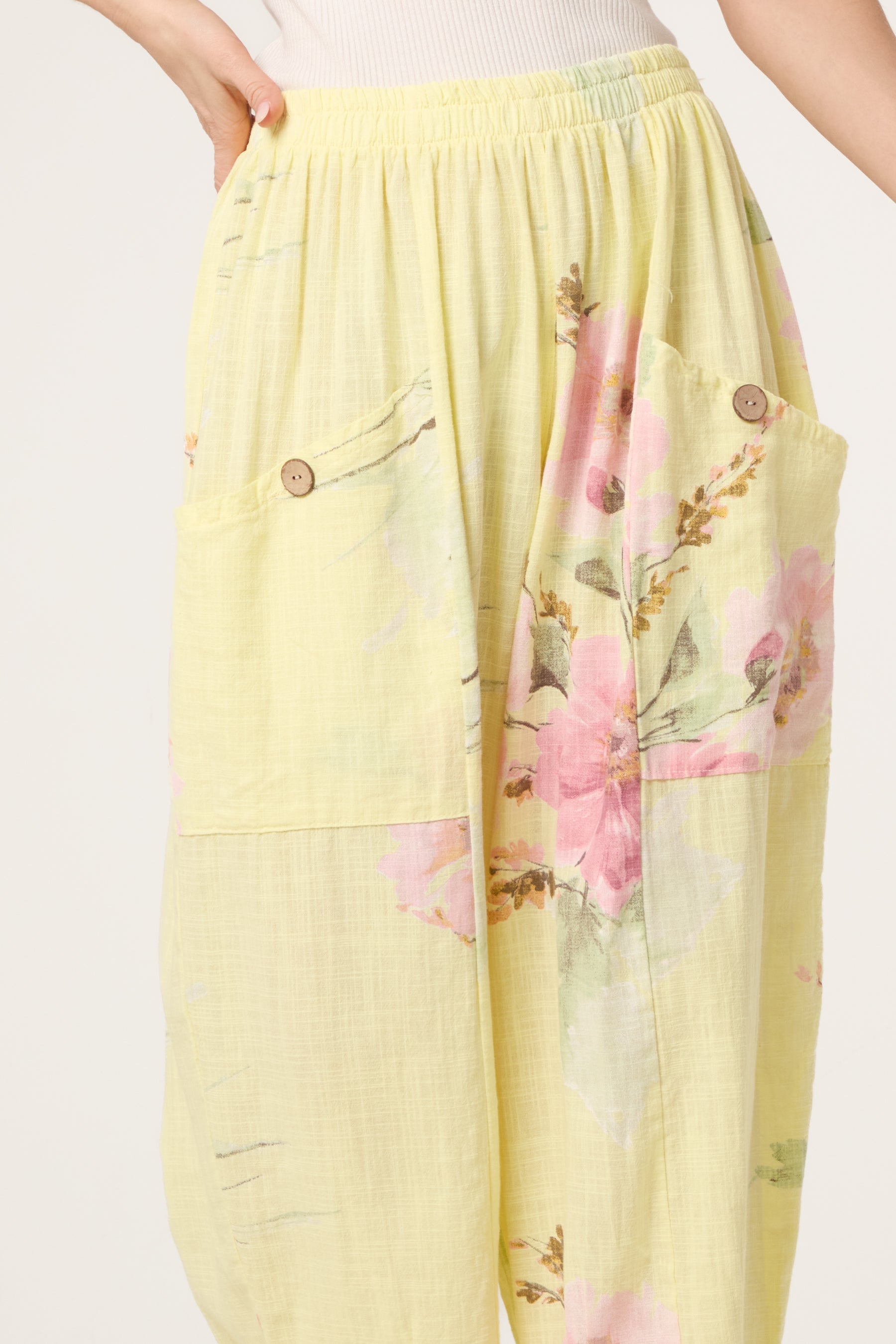 Floral Pure Cotton Barrel Leg Trousers