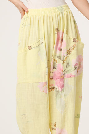 Floral Pure Cotton Barrel Leg Trousers