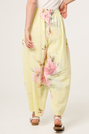 Floral Pure Cotton Barrel Leg Trousers