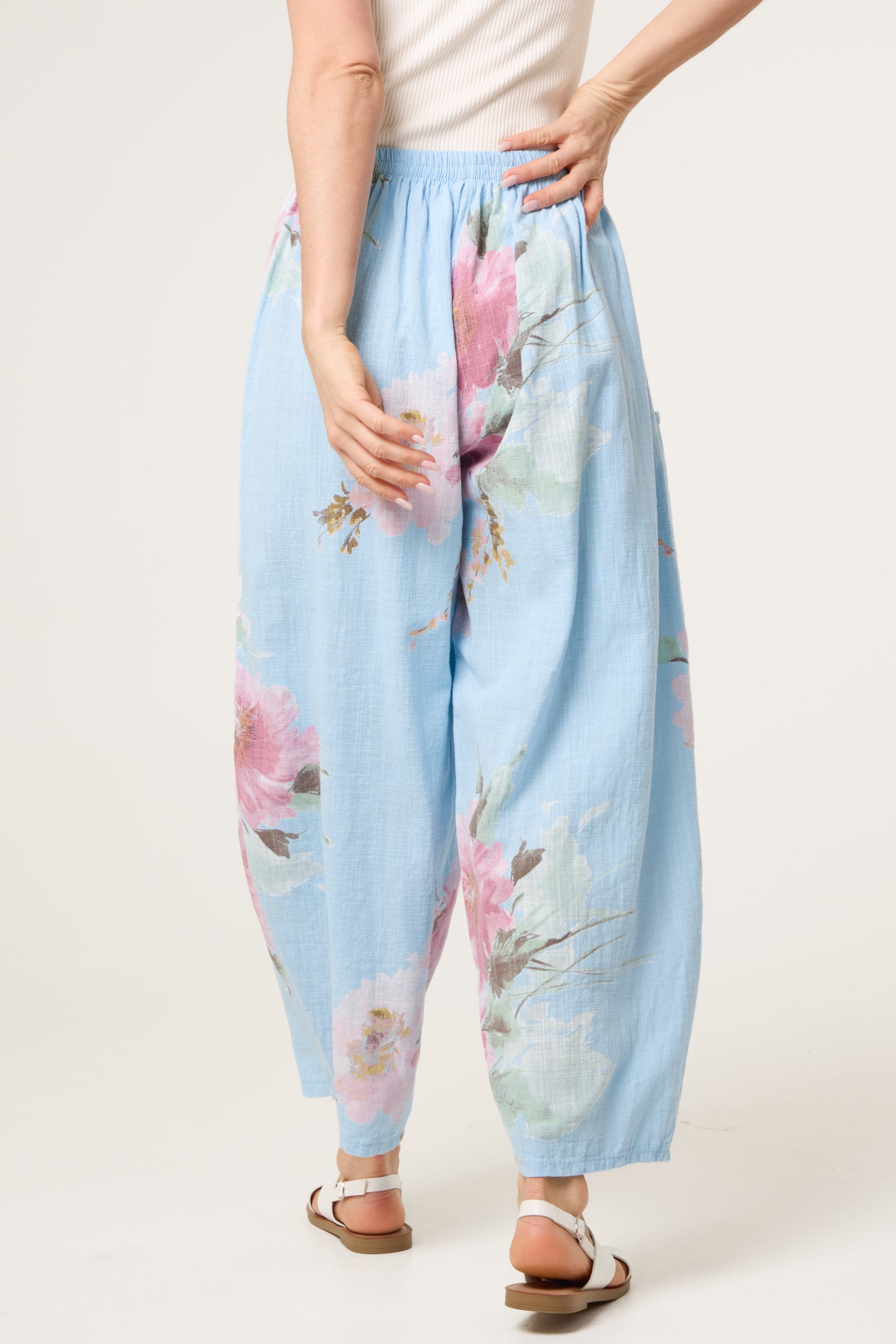 Floral Pure Cotton Barrel Leg Trousers