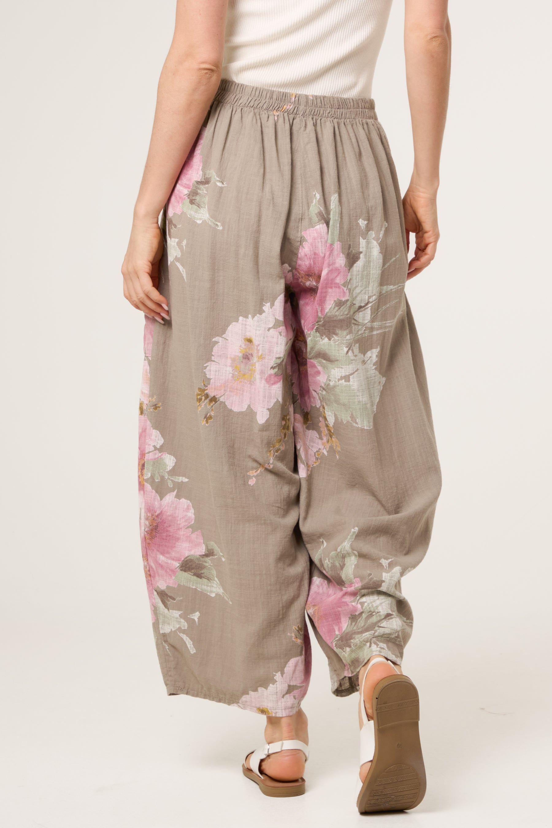 Floral Pure Cotton Barrel Leg Trousers