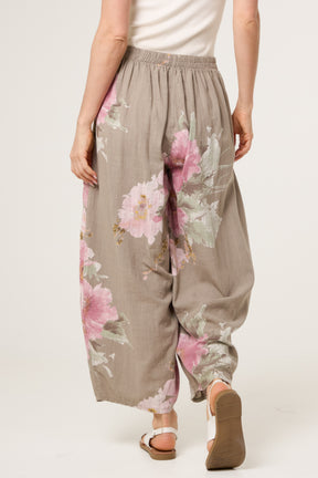 Floral Pure Cotton Barrel Leg Trousers