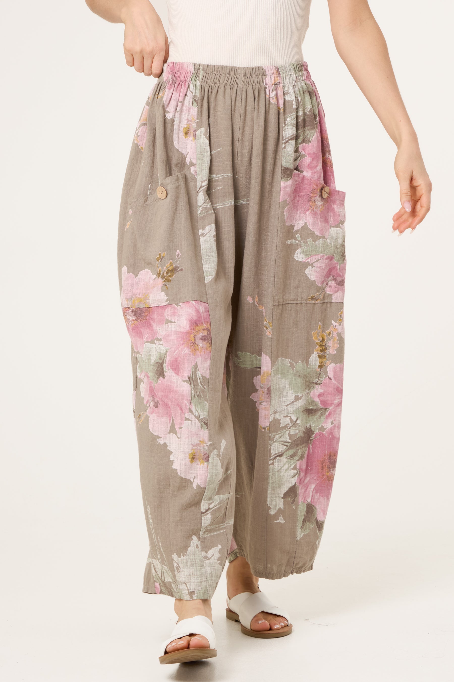 Floral Pure Cotton Barrel Leg Trousers