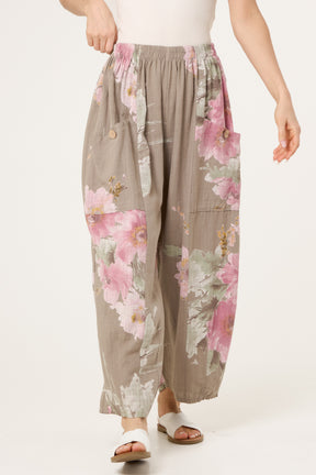 Floral Pure Cotton Barrel Leg Trousers