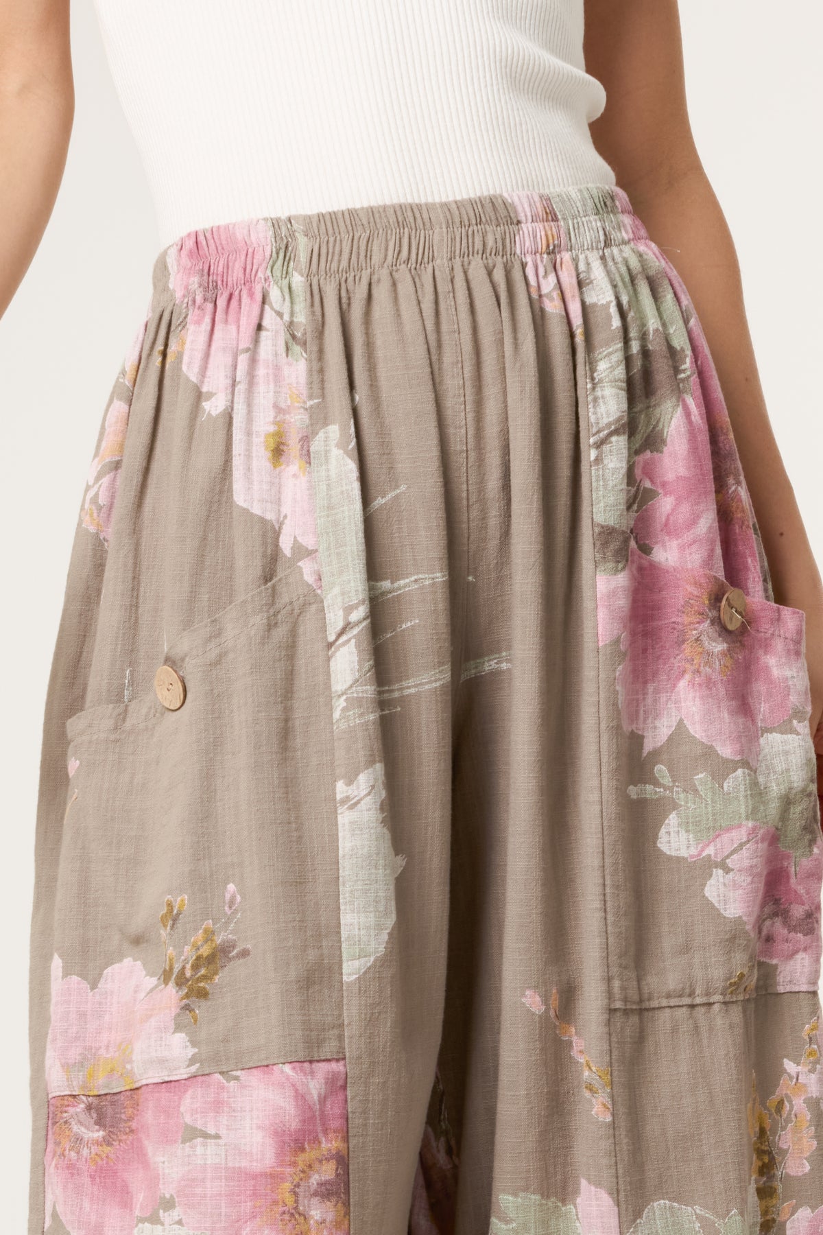Floral Pure Cotton Barrel Leg Trousers