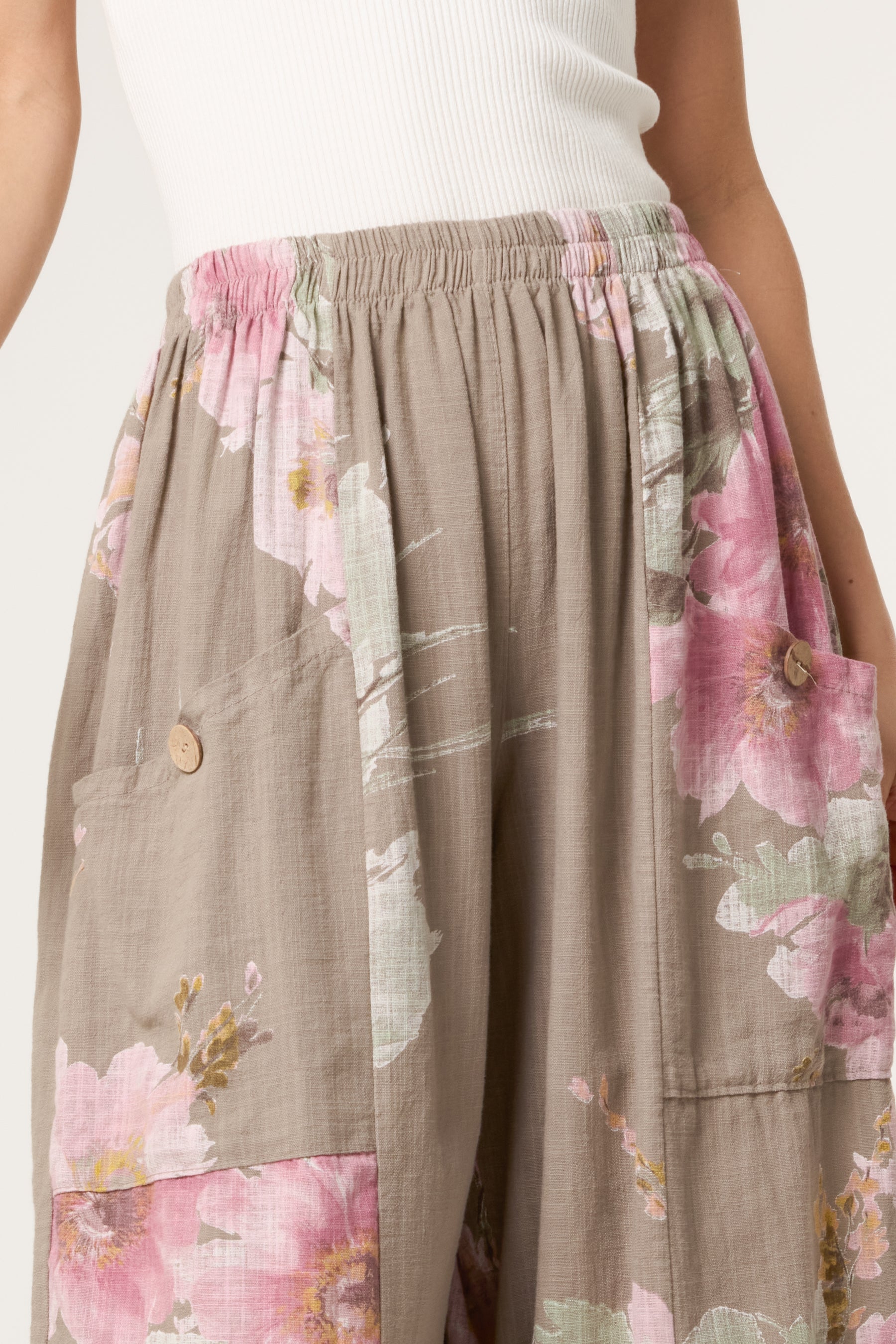 Floral Pure Cotton Barrel Leg Trousers