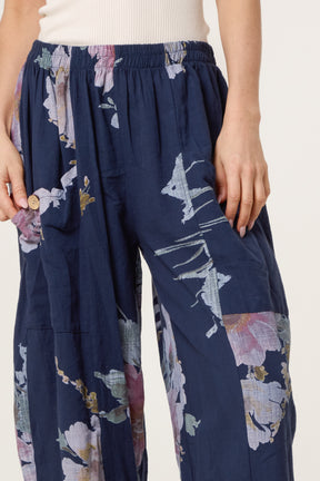 Floral Pure Cotton Barrel Leg Trousers