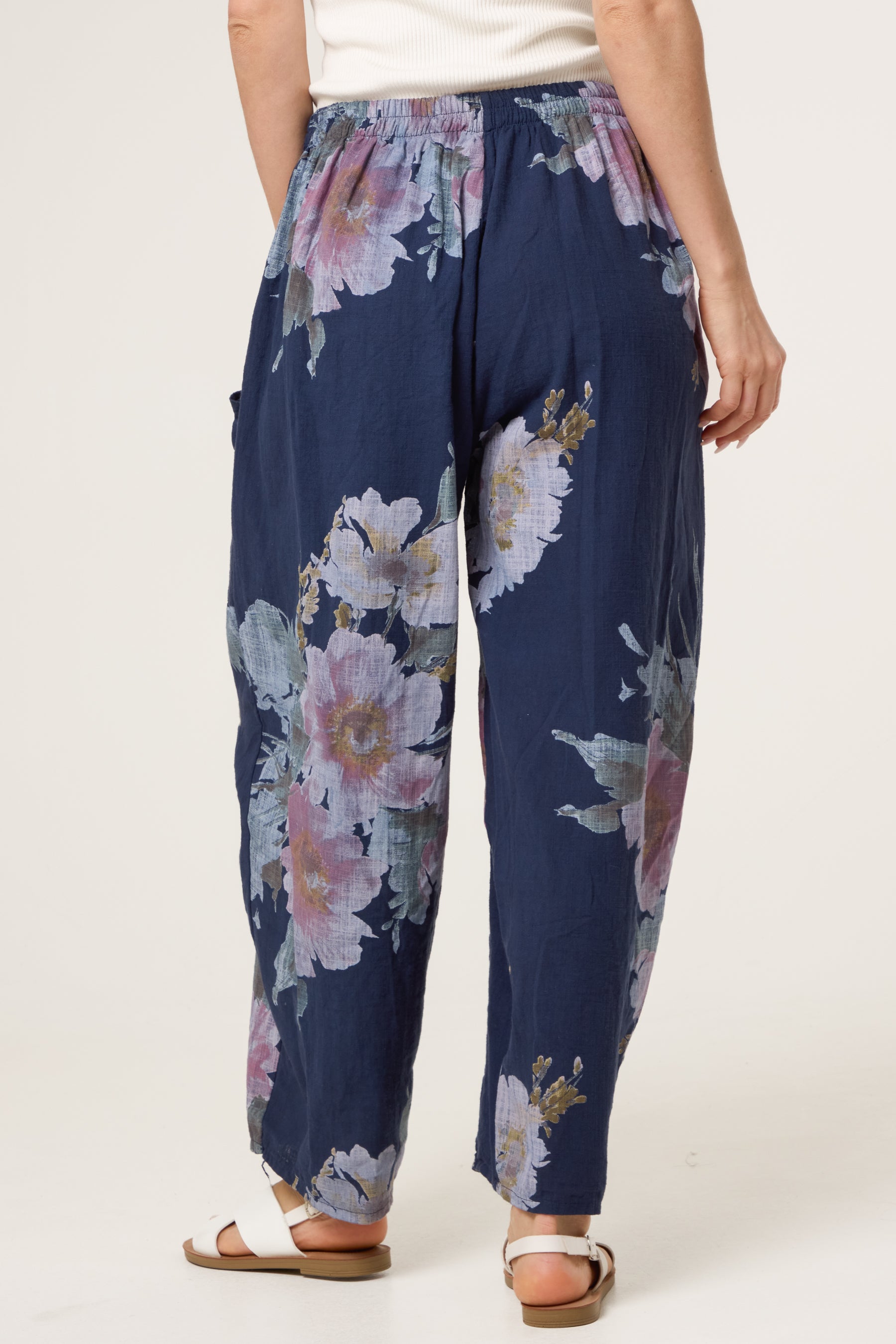 Floral Pure Cotton Barrel Leg Trousers