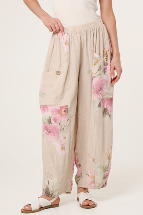 Floral Pure Cotton Barrel Leg Trousers