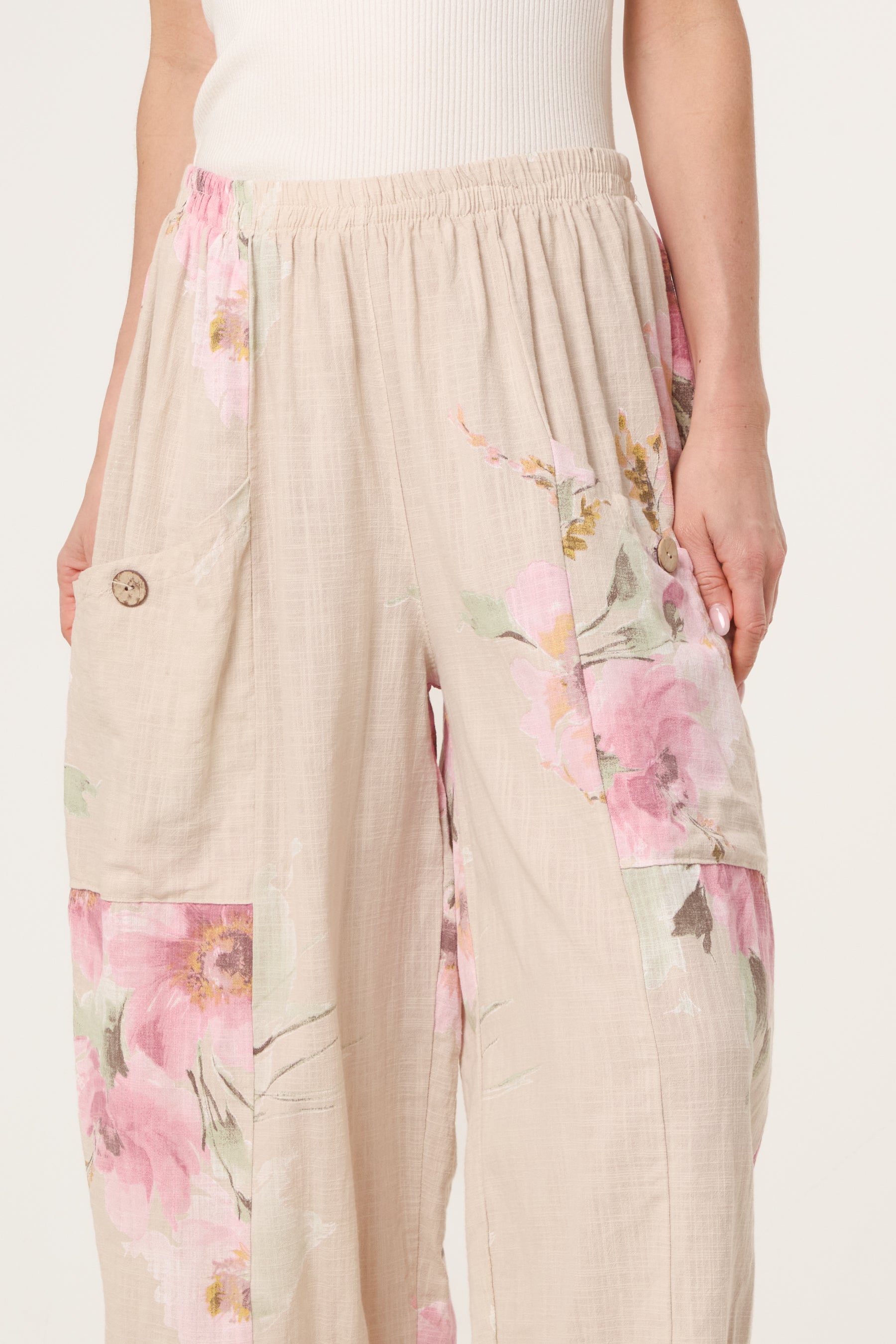 Floral Pure Cotton Barrel Leg Trousers