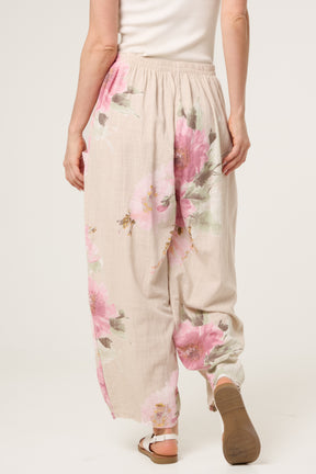 Floral Pure Cotton Barrel Leg Trousers