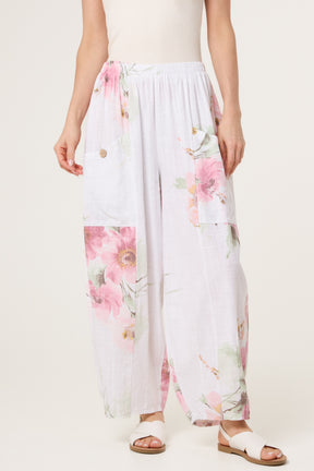 Floral Pure Cotton Barrel Leg Trousers