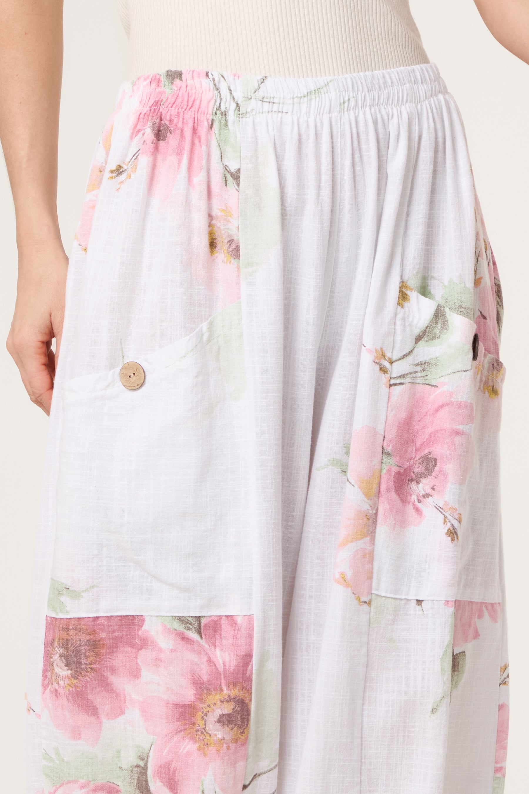 Floral Pure Cotton Barrel Leg Trousers