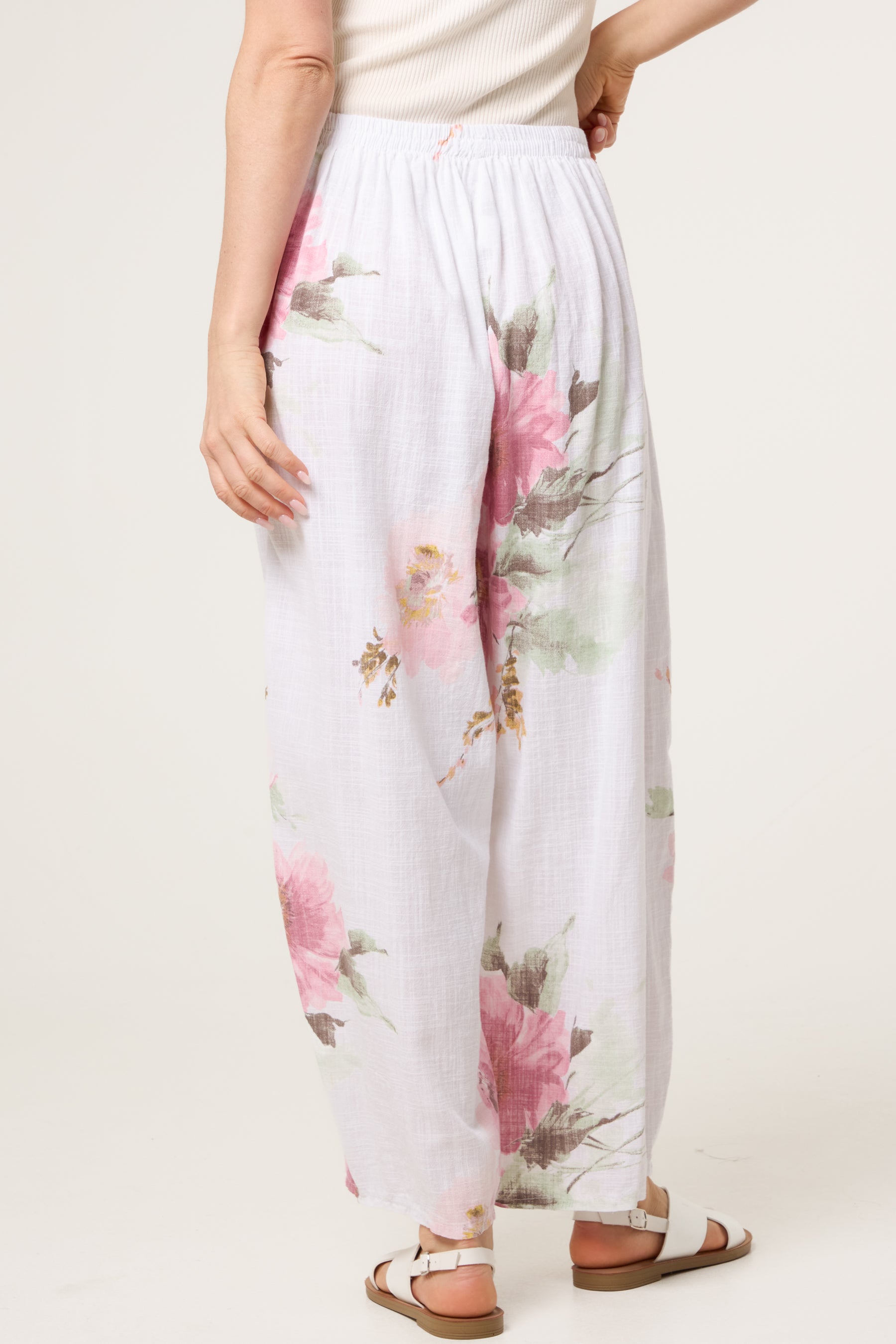 Floral Pure Cotton Barrel Leg Trousers