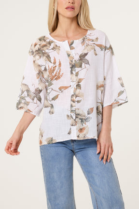 Floral Pure Cotton Short Sleeve Top