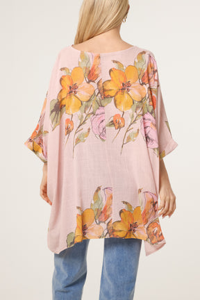 Floral Cotton Batwing Long Top